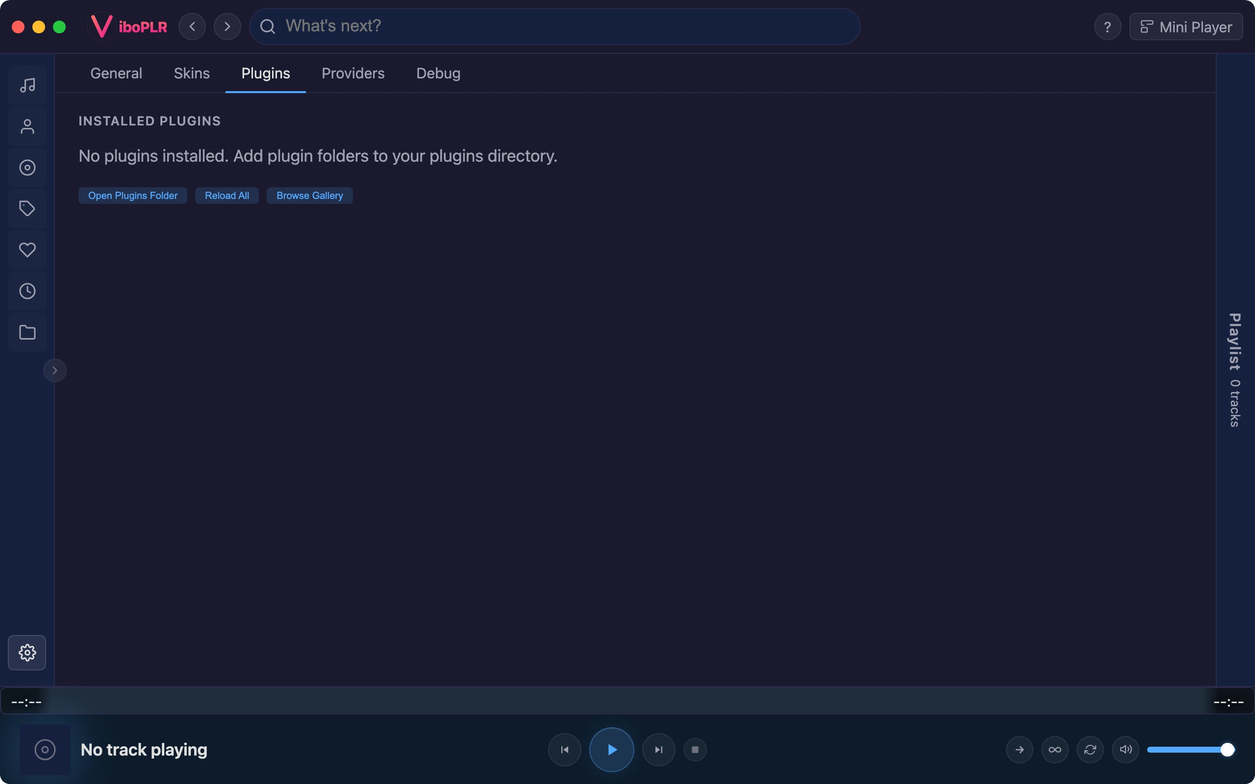 Viboplr plugins settings panel